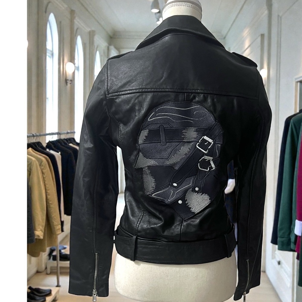 Barneys‎ Originals Black Real Leather Studded Moto Jacket Fetish Back Size 4